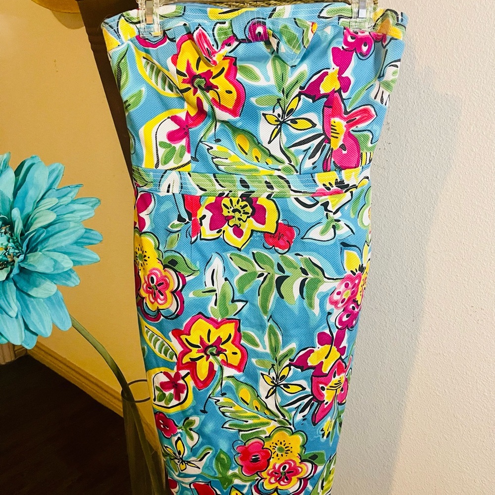 David Meister Strapless Floral Tropical Dress Size 8